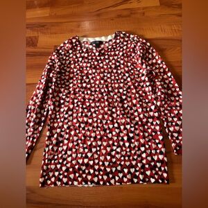 J. Crew Red and White Heart Soft Top 100% Merino Wool